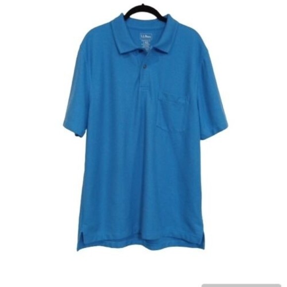 LL Bean Polo Shirt Men's Large L Short Sleeve Pocket Traditional Fit Blue - Picture 1 of 5